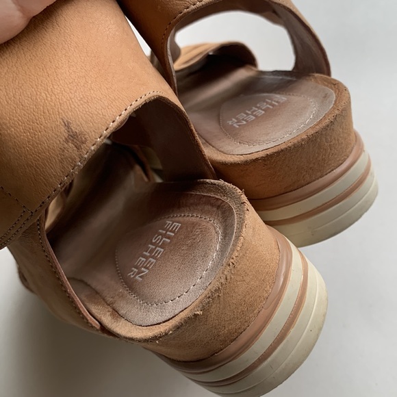 Eileen Fisher Leather Platform Open Toe Strappy Sandal Tan Size 6 - Picture 9 of 9